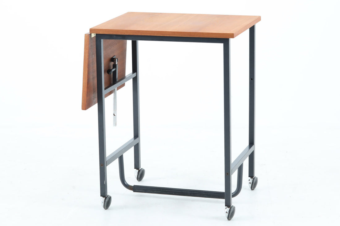 日本謹製デンマーク製　サイドテーブル/ラップトップテーブル　キャスター付　チーク材　北欧家具ビンテージ サイドテーブル